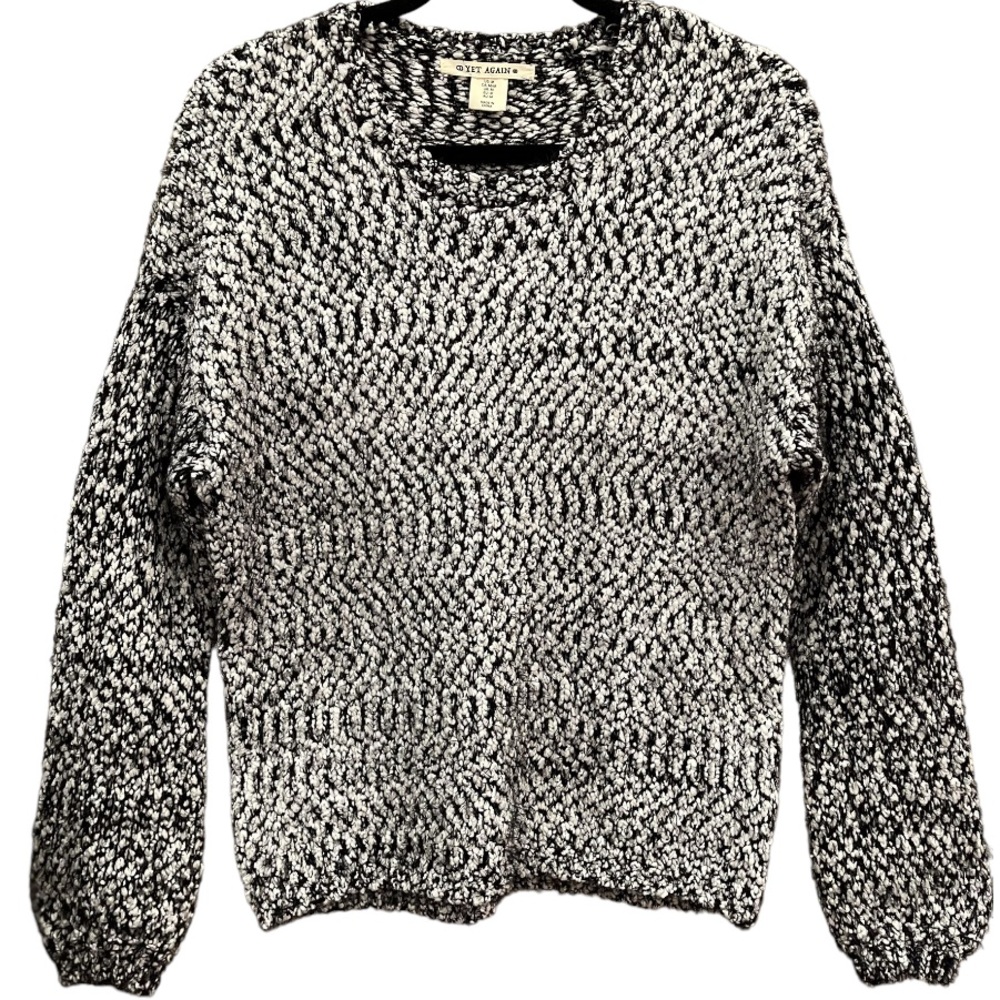 Yet Again- Cozy, Black/White Knit Sweater. Size M, Perfect for Fall.